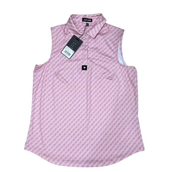 Bad Birdie Tops - Bad Birdie Women's Sleeveless Golf Polo Pink Geo Print L NWT MSRP$78